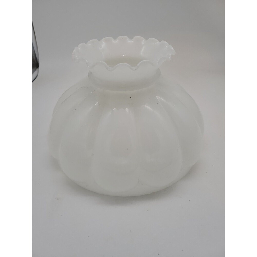 Vtg 10 in White Milk OPAL GLASS MELON PANEL SHADE fits ALADDIN LAMPS, RAYO, B&H